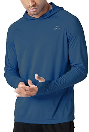 Willit Men's Sun Shirts UPF 50+ Rash Guard Long Sleeve Sun Protection Hoodie SPF UV Fishing Lightweight Athletic Running Ocean Blue M