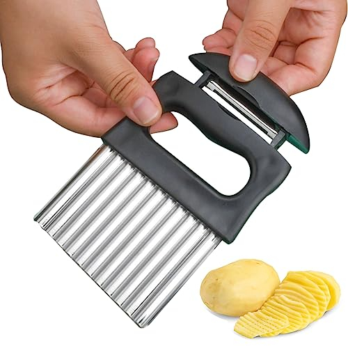ZLXFT Coupe Patate Vague,Couteau de Tranches de Pomme de Terre,Couteau Tranches Pomme Terre en Acier Inoxydable,Coupe Legume Ondulé,Couteau Ondulé Trancheuse de Frites Vague,pour Les Fruits, Légumes
