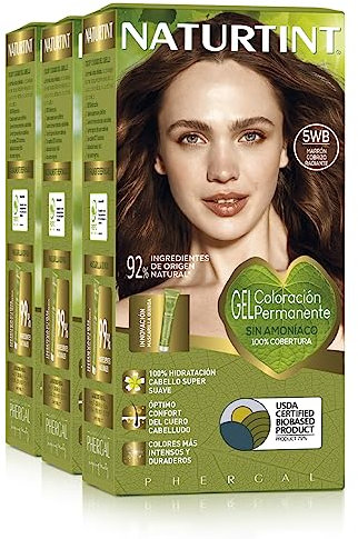 Naturtint | Coloración sin amoniaco | 5WB Marrón Cobrizo Radiante | 100% cobertura de canas | Ingredientes vegetales | Color natural y duradero | Pack de 3