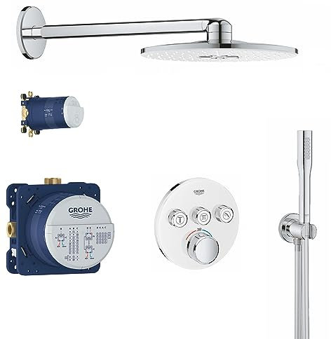 GROHE Grohtherm Round SmartControl Thermostatic Shower Wall Mounted Installation Set, Moon White