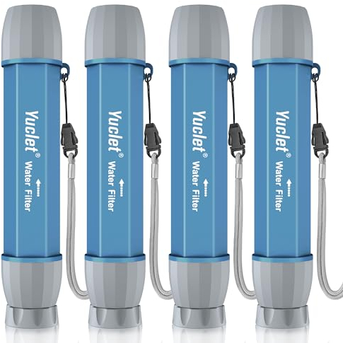 Yuclet Lot de 4 pailles filtrantes à eau, système de filtration d'eau personnel, purificateur d'eau, survie, préparation aux situations d'urgence pour le camping, la randonnée, les boissons, les