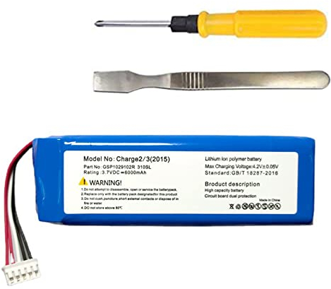 CAESEA 3.7V 6000mAh Li-ion Replacement Battery for JBL Charge 2, Charge 3 2015, Charge 3 2015 Edition, Compatible with Part Number P763098, GSP1029102R, Includes Installation Kit