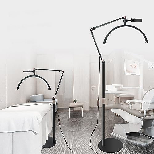 BrightFootBook Pieghevole Lampada a Mezzaluna a LED, Luce da Tavolo per estetiste Luce per Tatuaggio con Clip, 16in, luminosità Regolabile, Luce per Ciglia per Estensione Ciglia, Trucco,Black