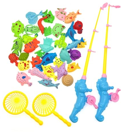 JZK 38 x Magnetisches Angelspielzeug, Badespielzeug, Wasserspielzeug, Kunststoff, schwimmender Fisch, Magnet-Angelspiel, pädagogisches Badespielzeug, Spielset für Kinder, Babybadespiel und Dusche