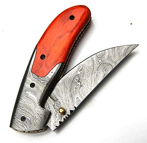 PAL 2000 KNIVES Couteaux de Damas - Meilleur couteau de poche pliant en acier Damas fait à la main avec gaine - Couteau pliant déverrouillable - Moins de 3 pouces Lama - 9559