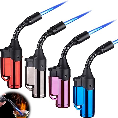 4 Stück Feuerzeug Sturmfeuerzeug: 14cm 360° Flexible Stabfeuerzeug Gas Nachfüllbar, Winddichte Feuerzeug Jetflame Gasbrenner für Kamin, Camping, Ofen, Kerzen, Grill(Ohne Gas)