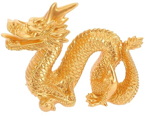 Chinesische Tierkreiszeichen Figuren Drachen Feng Shui Statue Gold Harz Skulptur Kleine Drachenfigur Auto Dekofigur Reichtum Deko 2024 Neujahr Schreibtisch Büro Tischdeko
