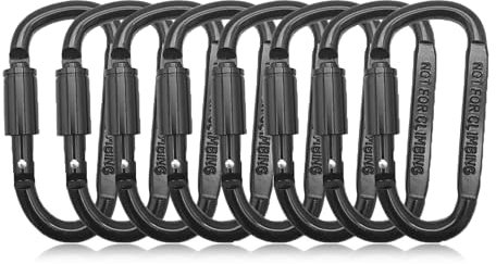 Senshuomy Carabiner Clip,Keyring,Metal Clips with Screw Lock for Hammock,Camping, Hiking, Backpack and More-Not for Climbing(8pcs/Black)