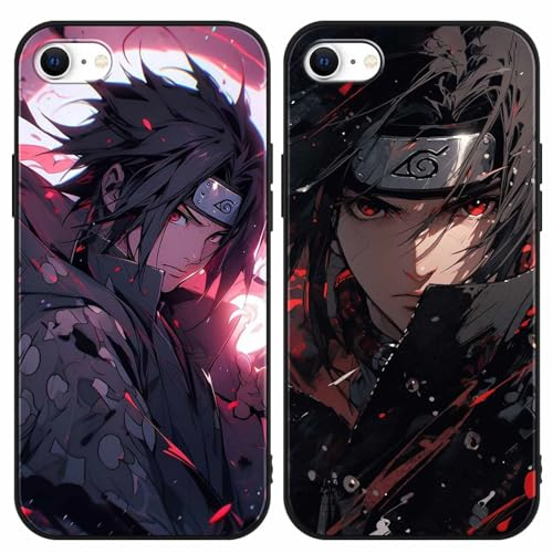 PBNDJVG 2 Stück Handyhülle für iPhone 7/iPhone 8/iPhone SE 2022/2020 Hülle 4.7'' Anime Uchiha Itachi Sasuke Manga Muster Design Junge Case Schutzhülle TPU Silikon Ultra Dünn Cover, 09