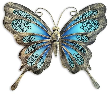 Liffy Metal Dragonfly Wall Decor Glass Outdoor Wall Art Hanging Garden Decorations for Living Room (Blue-1Pcs)