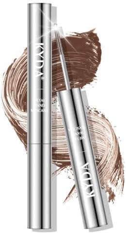 KYDA Washable Metal Mascara, Braun Extra Slim Super Curling Voluming Eyelash, Borstenlose Metallwimpernbürste, Dauerhaftes, nicht abblätterndes Pigment