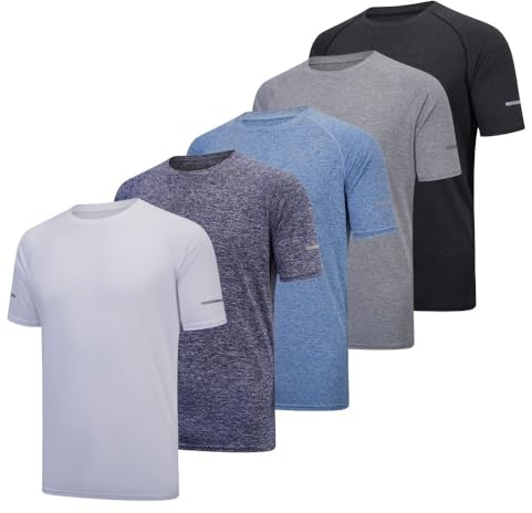 fovdtaa 5 Pack Mens Short Sleeve Crew Neck Gym T Shirt Workout Running Tops Mens Breathable Athletic Shirts Short Sleeve Sport Tops Black Grey Blue Navy White L