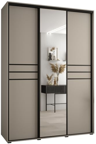 MEBLE KRYSPOL Dakota 11 Schrank mit DREI Schiebetüren - Moderner Kleiderschrank mit Spiegel, Kleiderstange und Regalen - 235,2x170x45cm - Kaschmir Schwarz