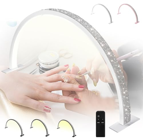 MOFGOE Lampada da Tavolo per Unghie da 21,7 Pollici, Lampada da scrivania a LED per Unghie a Mezzaluna Luce ad Arco per Unghie, Luce per Unghie da 29 W con Telecomando, Lampade,Bianca,55cm/21.7in