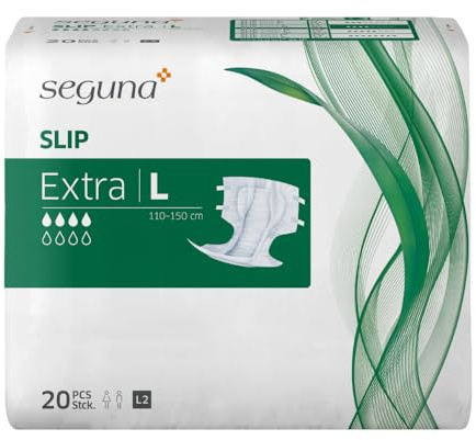 SEGUNA Slip Extra, Inkontinenz Windeln für Erwachsene, Frauen, Männer, Windeln bei mittlerer Blasenschwäche, Stuhlinkontinenz (L (Beutel 20 Stück))
