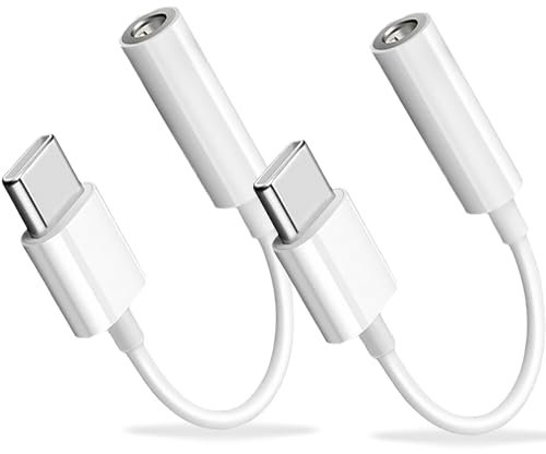 Yuexitech 2 Pack USB C to 3.5mm Jack Audio Adapter, USB Type C to Aux Headphone Jack Dongle Cable for iPhone 16/15/Plus/Pro/Pro Max, Samsung Galaxy S24/S23/S22/S21, HUAWEI, White