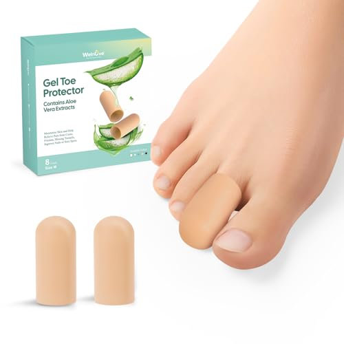 Gel Toe Cap and Protector - Silicone Toe Covers - Coussinets d'orteil pour soulager la douleur, les ongles manquants ou incarnés, les cors, les ampoules(8 Medium, Beige)