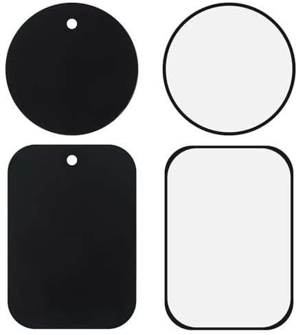 Phone Magnet, 4 Packs Universal Ultra Thin Black Metal Phone Magnet Sticker, Magnet for Phone Case with 3M Adhesive Sticker, 2 Rectangle Magnetic Plate 2 Round Magnetic Phone Sticker