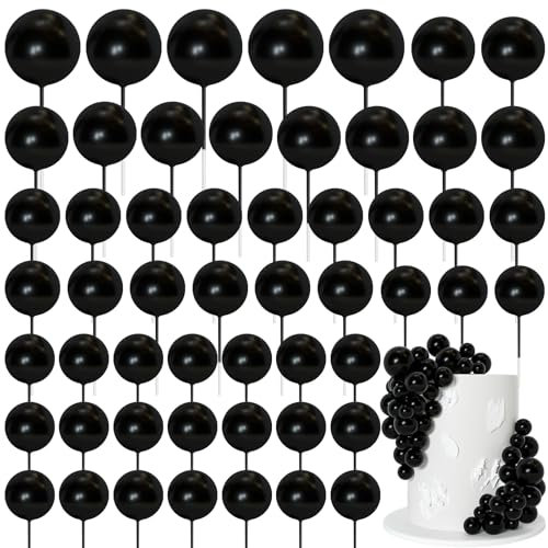 Bouiexye 75 Pieces Black Cake Balls Topper Decorations Foam Cupcake Topper Mini Balloon Cake Topper Balls Cake Picks for Cake Deco Birthday Party Wedding