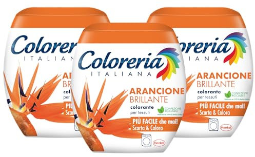 Coloreria Italiana Grey - Tinte para tejidos y prendas en la lavadora, naranja brillante, 3 paquetes de 350 g