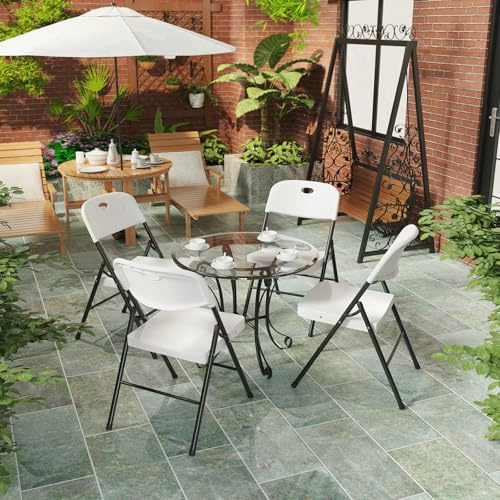 HAMHAIGO 4er Set Klappstuhl Küche Plastik Klappstühle Gartenklappstuhl Klappbare Esszimmerstühle Klappstuhl aus Kunststoff für Küche, drinnen, draußen, Konferenzraum Weiß