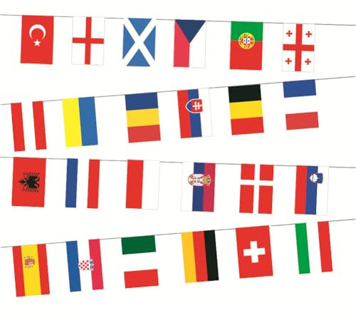 LYEAA 2024 Europa-Länderflagge, bedruckt, 7 m, 24 Länder zum Aufhängen, Schnurflaggen, 24 Ländermannschaften, Wimpelkette, Wimpelkette, nationale Schnurflaggen for Fußball-Event-Dekoration