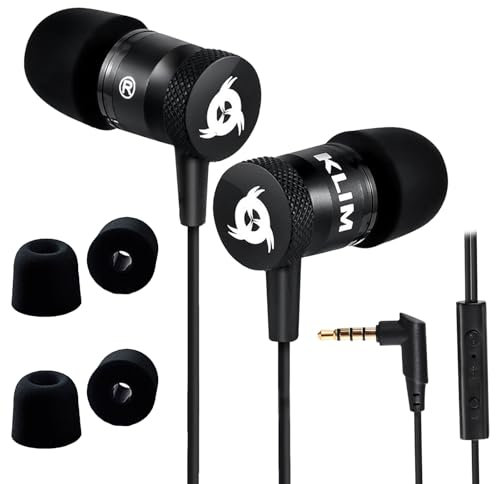 KLIM Fusion Auricolari con Microfono + Cuffie di Lunga Durata con Memory Foam + Audio di Alta qualità + Garanzia 5 Anni - Jack 3.5 mm per iOS Android PC Console + Nuova Versione + Nero