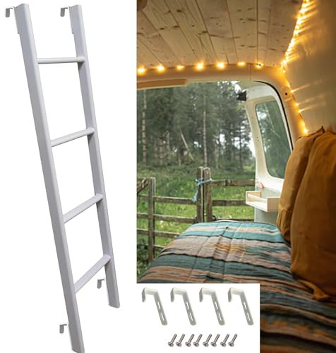 MKLSRWOING Échelle de Remplacement pour lit superposé de Camping-Car Blanc - Échelles de lit superposé de Camping-Car à 4/5 marches avec Crochets réglables Échelle de lit Haut Échelle incliné