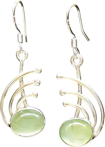 Natürlicher Prehnit-Edelstein-Ohrring, handgefertigte Hakenohrringe aus massivem 925er-Sterlingsilber, Ohrring für Frauen, alltäglicher Schmuck, perfektes Geschenk für Sie, grüner Prehnit-Ohrring