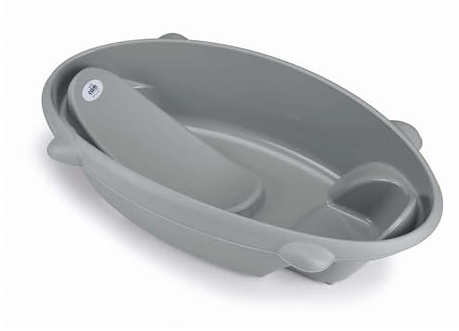 Schale Bubble Grau Farbe U56 (grau) | Kompakte Babywanne (0-12 Monate) mit 2 ergonomischen Sitzzonen, Stützfüßen & Abflussstopfen. Made in Italy.