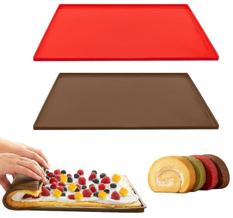 2 Stücke Backmatte,30.5 * 25.8 * 1cm Silikon Backmatte Backofen Dauerbackmatte Backutensilien Silikon Backform Unterlage Plätzchen Backen (rot,schokoladenfarben)