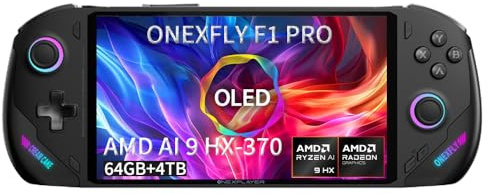 Onexfly F1 PRO (AMD Ryzen AI 9 HX 370-64GB+4TB) 7 Inches OLED Handheld PC Video Game Console OneXPlayer OneXFly F1 PRO Portable Win 11 Home OS Laptop 1920X1080 Mini Pocket Tablet PC Black
