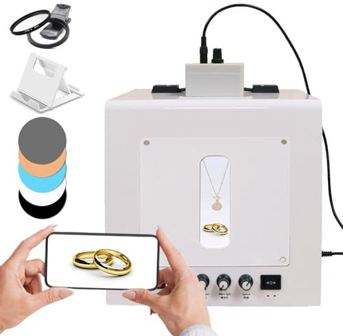 PLKJHGYFD Electric Turntable Gold & Silver Jewelry Photo Light Box,Dimmable Softbox With 360° Rotating Turntable,For Jewelry Photography Video 3d Scanning(TB30)