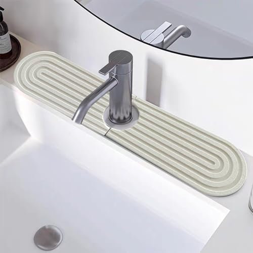 Kitchen Sink Splash Guard 2 Pcs White Stone Drying Mat Faucet Mat for Kitchen Sink Super Absorbent Prevents Moisture Buildup Sink Water Splash Guard for Bathroom Counter (60cm)