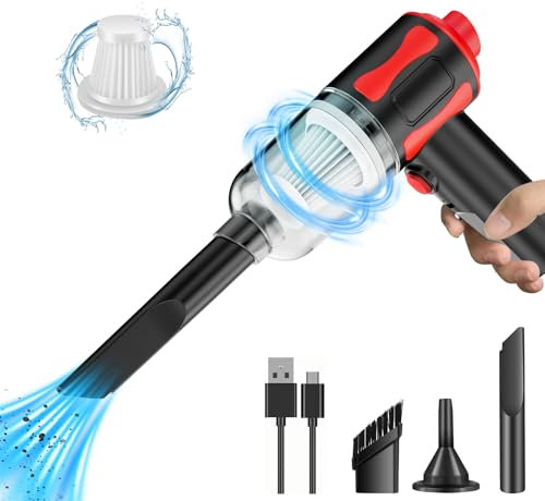 Sverluus Aspirateur à Main,8000 Pa Mini Aspirateur Voiture 2 in 1 Aspirateur Voiture Puissant sans Fil Aspirateur Portable USB Rechargeable pour Poils d'animaux, Voiture, Maison