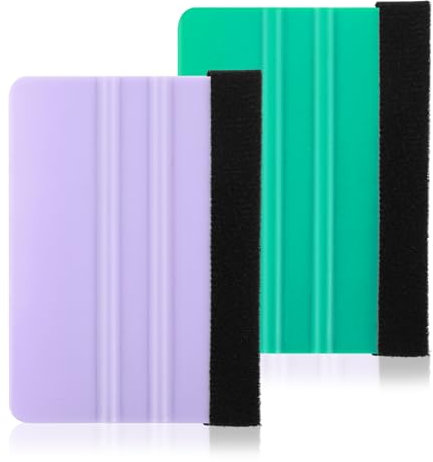 2Pcs Vinyl Squeegee Tool Felt Edge Squeegee Decal Squeegees Remove Bubbles, 4 Inch Felt Squeegees Vinyl Scraper Tool (Purple&Green)