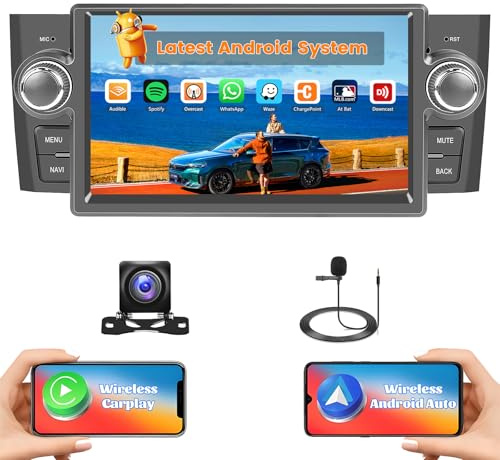 Hikity Autoradio Android 15 7 per Fiat Punto 2005-2009 Wireless CarPlay | 2G+64G. Compatibile con Fiat Linea 2007-2011. Android Auto, RDS/FM, BT, GPS, WiFi, SWC, Retrocamera, MIC