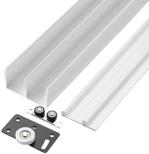 Peakjune Kit Porte Coulissante,Rail Porte Coulissante Double,Rail pour Porte Coulissante,Rail De Porte Coulissante Placard,Rail Et roulettes for Porte Coulissante DissimuléE,Facile Installer