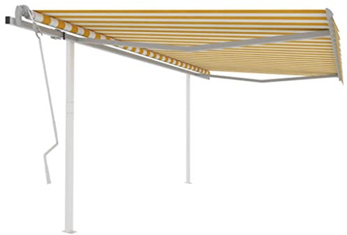 Home & Garden Furniture-Tenda a scomparsa manuale con pali 4x3,5 m giallo e bianco