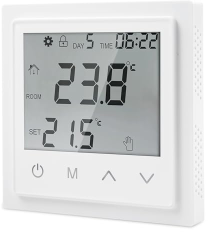 Digital Thermostat Raumthermostat Fußbodenheizung, Thermostat Fussbodenheizung Elektrisch mit Programmierbar für Raumtemperaturregler, Heizungsthermostat, Unterputz, LCD-Display, 16A Wandthermostat
