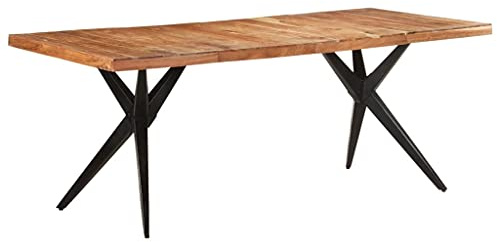 QUAHEAS Akazienholz Esstisch Massivholz 200x90x76 cm für Esszimmer Küche, Stabiler Holztisch mit Stahlkreuzrahmen für Zuhause und Apartment, Modernes Design