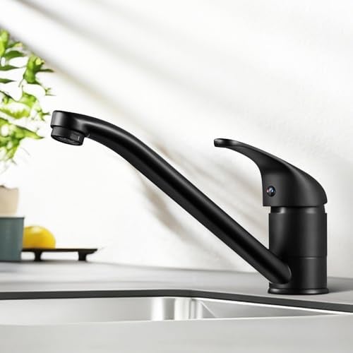 Rehomthy Robinet Cuisine Noir Monocommande Mitigeur Cuisine Pivotant à 360° | Robinets d'évier de Cuisine, Commande Chaud et Froid, Aciers Inoxydables