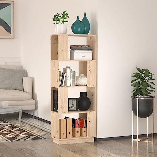 Fangmaliuyun Bücherschrank 51x25x132 cm Massivholz Kiefer ohne Rückwand, Modernes Design & Robuste Langlebigkeit, Schmales Regal als Raumteiler für Wohnzimmer Flur Schlafzimmer