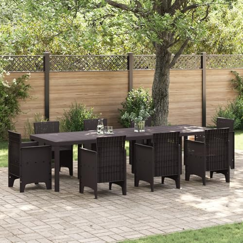Großer Gartentisch aus robustem Poly-Rattan in eleganter brauner Oberfläche 300x100x73 cm, erweiterbare Tischplatte für bis zu 12 Personen, wetterfestes Outdoor-Möbelstück