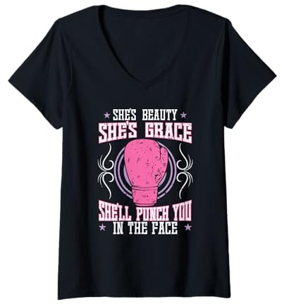 Damen Boxen „Sie Wird Dich Schlagen“ Boxer Girl T-Shirt mit V-Ausschnitt