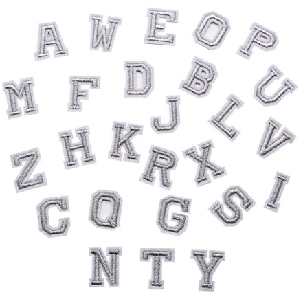 130 Pcs 2 cm Small Iron on Letter Patches Embroidered Alphabet A - Z Patches Embroidery Decorate Repair Patch Capital Letter Decorative Patch Appliques Sew on Letters for Hat Socks Jeans Silver