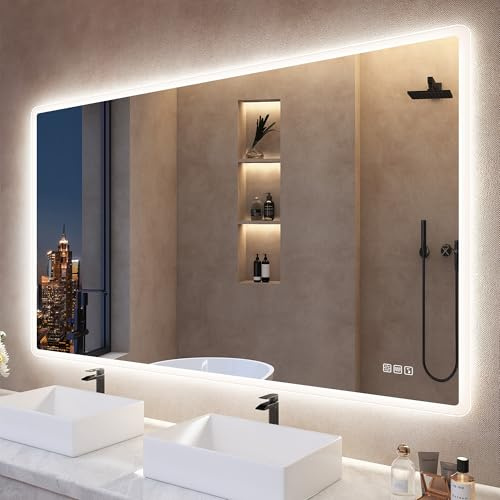 S'bagno Bluetooth Badspiegel-mit-Beleuchtung 140x80cm, Entfoggen | Led-Badezimmerspiegel-mit-Licht, 3 Farben, Dimmbar, Speicherfunktion, Gehärtetes Glas, IP44 Wasserdicht, Horizontal/Vertikal