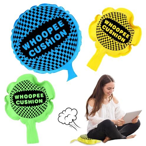 SNONESIY 3 Stück Pupskissen Furzkissen Groß Laut Furzkissen Streichrequisiten Selbstaufblasend Cushion Pupskissen (Blau, Grün, Gelb)