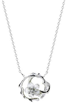 Pendentif Colliers Collier de fleurs de cerisier pour femmes en argent sterling style chinois élégant bijoux de fleurs de plantes pour les femmes de petite amie