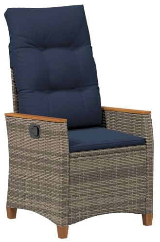 vidaXL Verstellbarer Gartenstuhl Grau und Marineblau Poly-Rattan
